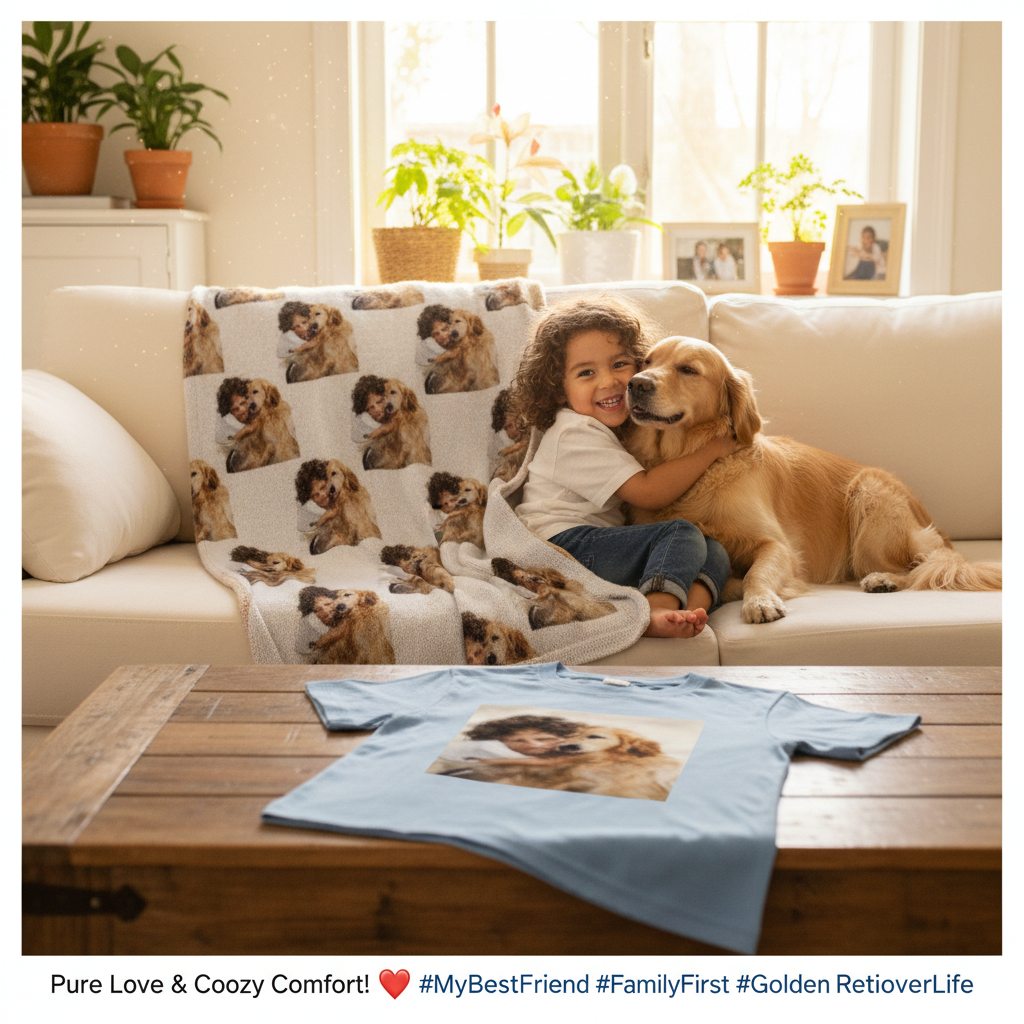 Child with dog custom photo T-shirt